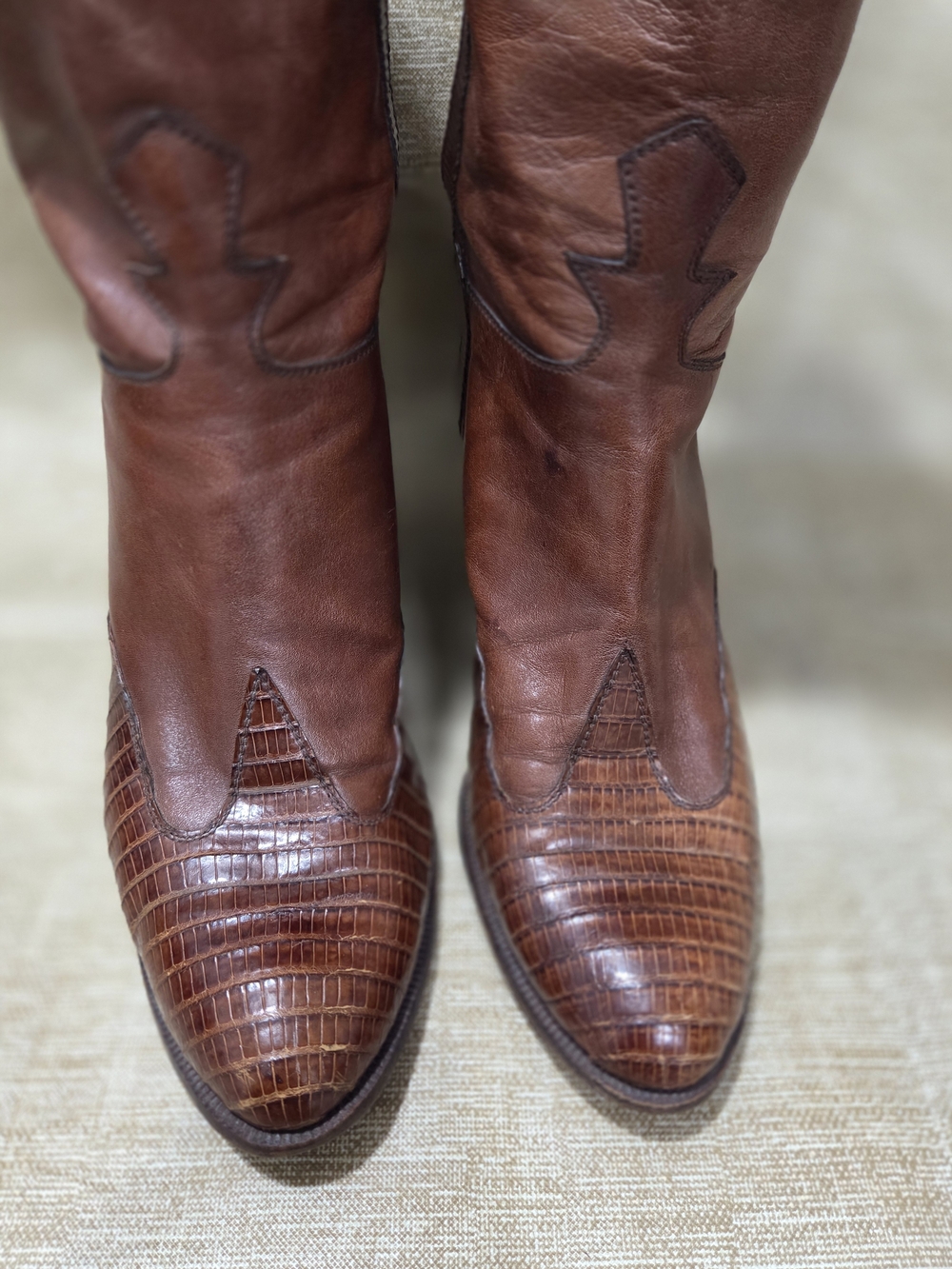 Vintage Tanino Crisci Brown Leather & Lizard Western Boots Womens Size 7 - Picture 2 of 12